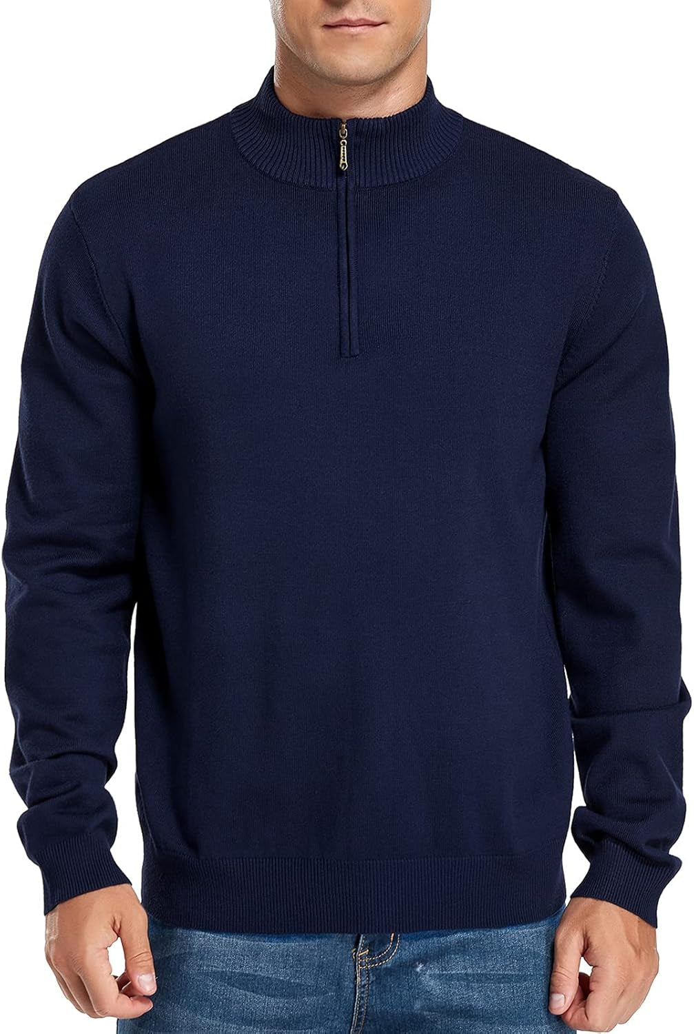 Mens Slim Fit Quarter Zip Mock Neck Polo Sweater Casual Long Sleeve Sweater and Turtleneck Pullover