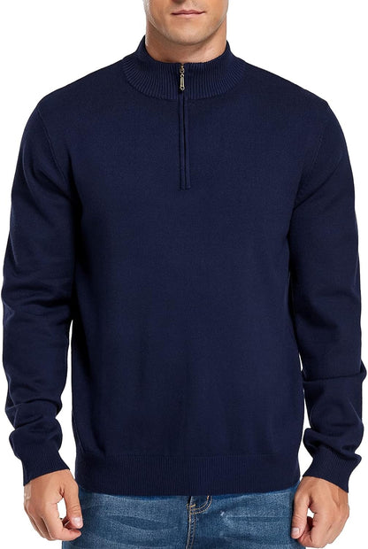 Mens Slim Fit Quarter Zip Mock Neck Polo Sweater Casual Long Sleeve Sweater and Turtleneck Pullover
