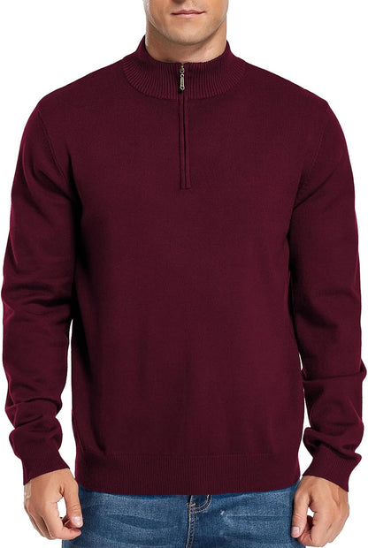 Mens Slim Fit Quarter Zip Mock Neck Polo Sweater Casual Long Sleeve Sweater and Turtleneck Pullover