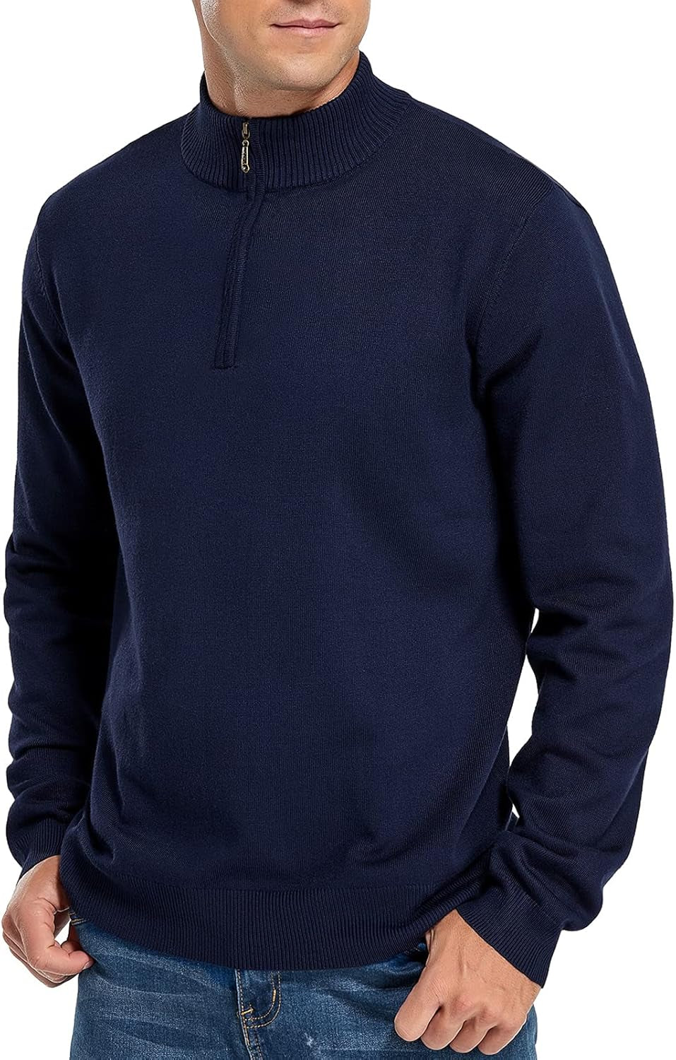Mens Slim Fit Quarter Zip Mock Neck Polo Sweater Casual Long Sleeve Sweater and Turtleneck Pullover