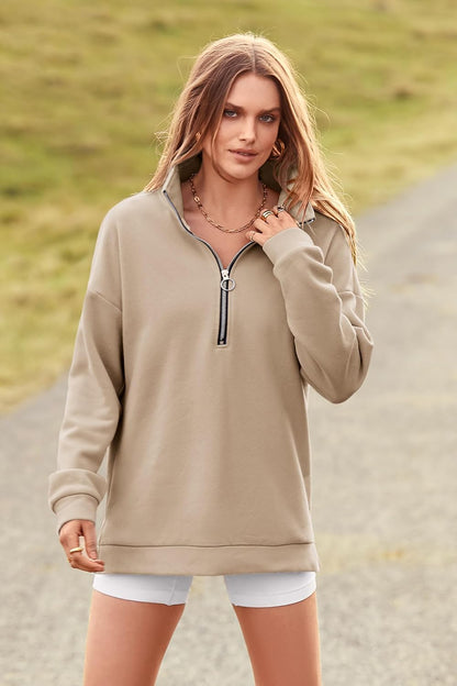 Women'S Causal 1/4 Zip Pullover Long Sleeve Collar Sweatshirts Solid Activewear Running Jacket