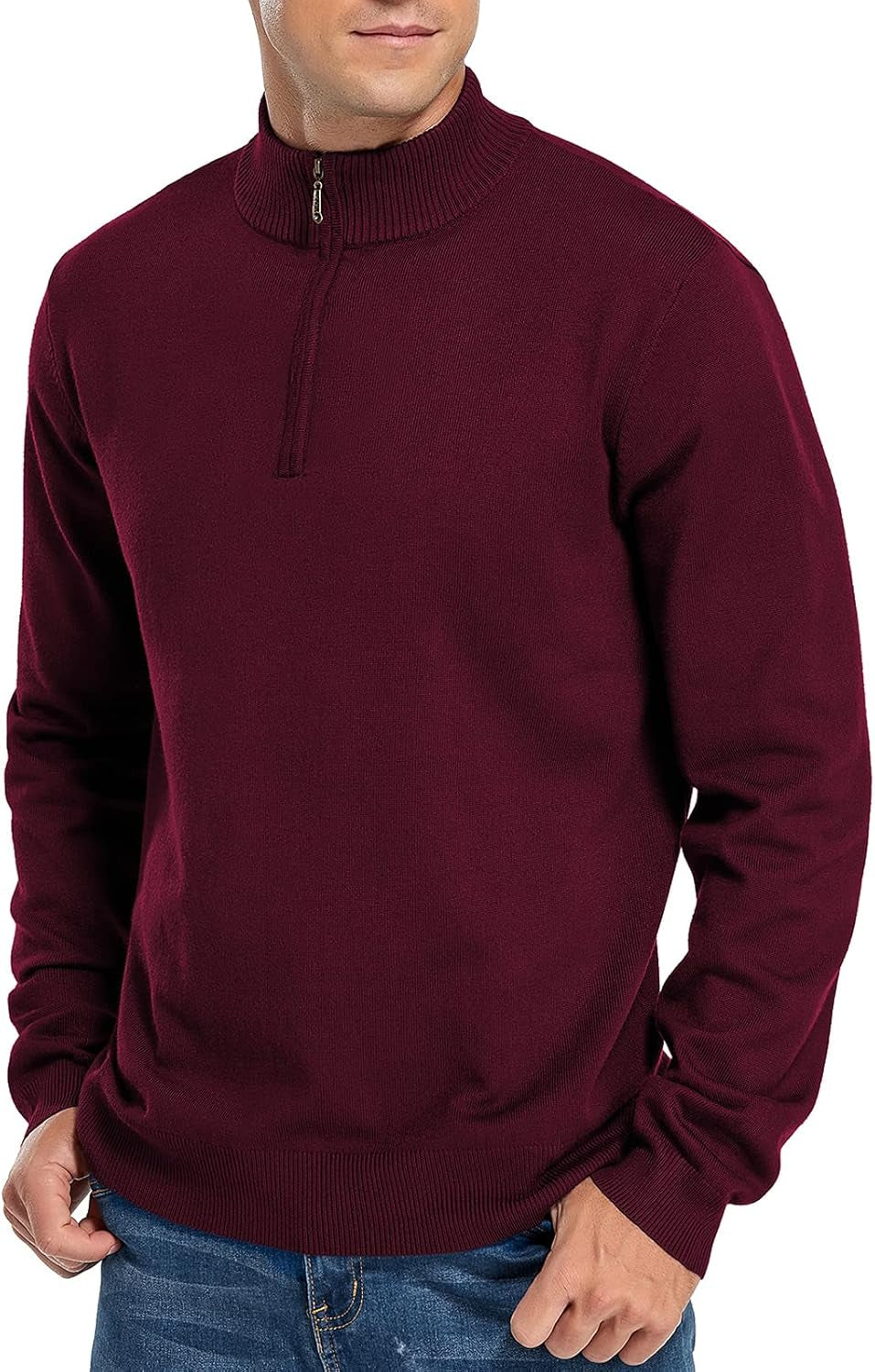 Mens Slim Fit Quarter Zip Mock Neck Polo Sweater Casual Long Sleeve Sweater and Turtleneck Pullover