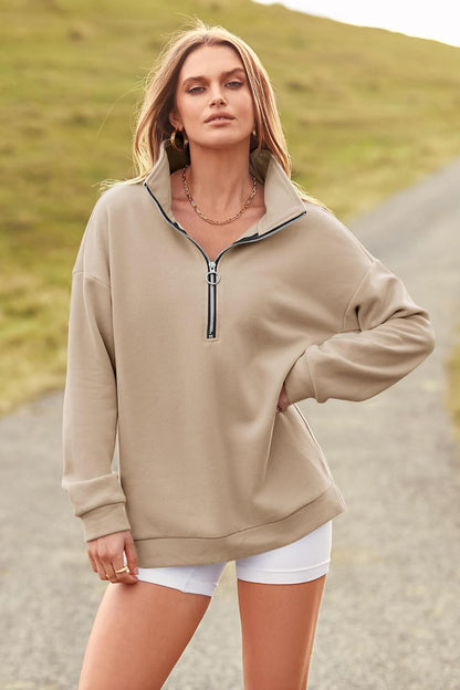 Women'S Causal 1/4 Zip Pullover Long Sleeve Collar Sweatshirts Solid Activewear Running Jacket